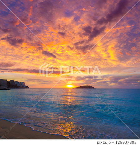 Mallorca sunrise in Magaluf Palmanova beach 128937805