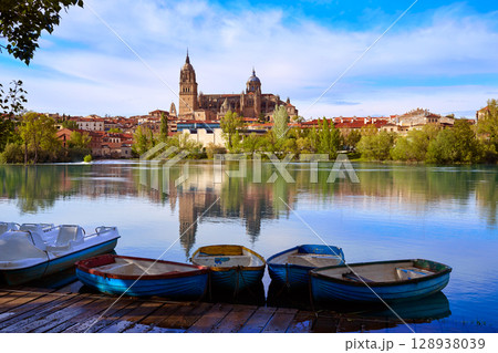 Salamanca skyline with Tormes river Spain 128938039