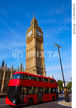 Big Ben Clock Tower and London Bus 128938059