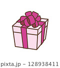 リボン付きのピンク色のギフトボックスのイラスト 128938411