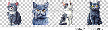 Cute and playful cat illustrations featuring various breeds and expressions. These charming designs showcase adorable features and vibrant colors, perfect for cat lovers 128938476