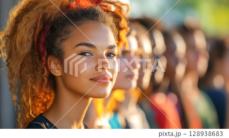 Diverse group of individuals multiple ethnicity multicultural culture symbolizing harmony teamwork collaboration of each other across the world togetherness friendship united nation day 128938683