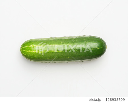 Fresh cucumber on white background, showcasing its vibrant green color and smooth texture on white background. This healthy vegetable is perfect for salads and snacks, adding refreshing crunch Fresh cucumber on white background, showcasing its vibrant green color and smooth texture on white background. This healthy vegetable is perfect for salads and snacks, adding refreshing crunch 128938709