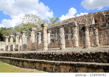 Columns Mayan Chichen Itza Mexico ruins in rows 128939341