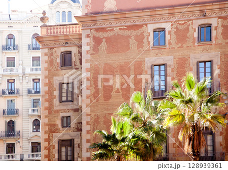 Barcelona city buildings facade in Sant Pere street 128939361