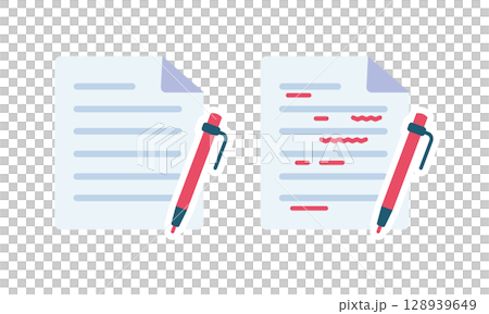 Illustration of checking documents with documents and pen 128939649