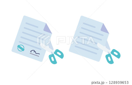 契約書をハサミでカットするイラスト 128939653