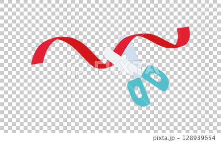 赤いテープをカットするイラスト 128939654