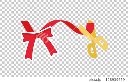 赤いリボンとテープカットのイラスト 128939659