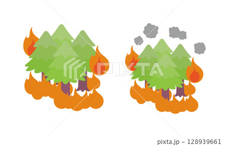 山火事、森林火災のイラスト 山火事、森林火災のイラスト 128939661