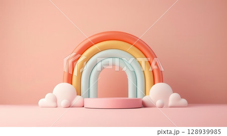 3D podium with rainbow colors, vibrant, cheerful, isolated 128939985