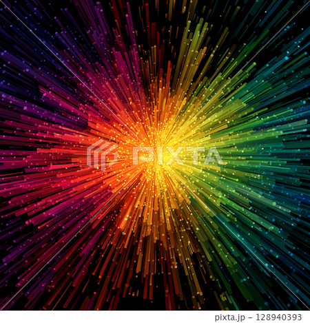 中心から放たれるエネルギーの波 光線 閃光 テクノロジー感のある抽象デザイン カラフル 粒子 中心から放たれるエネルギーの波 光線 閃光 テクノロジー感のある抽象デザイン カラフル 粒子 128940393