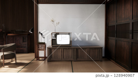 mock up cabinet and plants decoration on living room minimal japan style.3D rendering mock up cabinet and plants decoration on living room minimal japan style.3D rendering 128940907