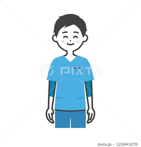 スクラブ姿の男性イラスト スクラブ姿の男性イラスト 128941070