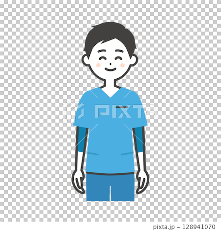 スクラブ姿の男性イラスト スクラブ姿の男性イラスト 128941070