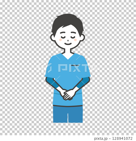 お辞儀するスクラブ姿の男性イラスト 128941072