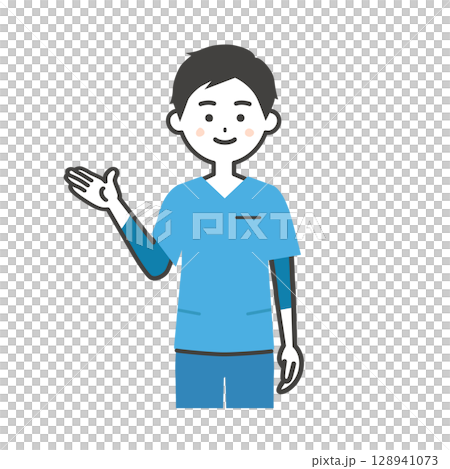 手で指すスクラブ姿の男性イラスト 手で指すスクラブ姿の男性イラスト 128941073