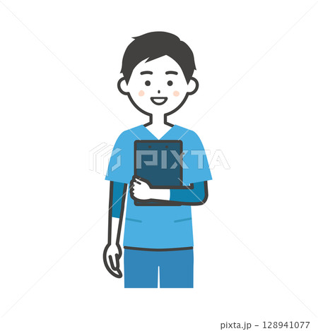 資料を抱えるスクラブ姿の男性イラスト 128941077
