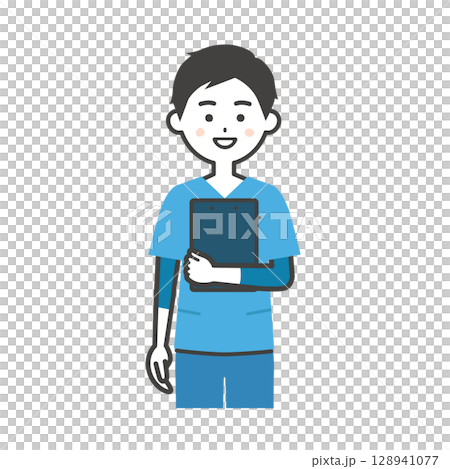 資料を抱えるスクラブ姿の男性イラスト 128941077