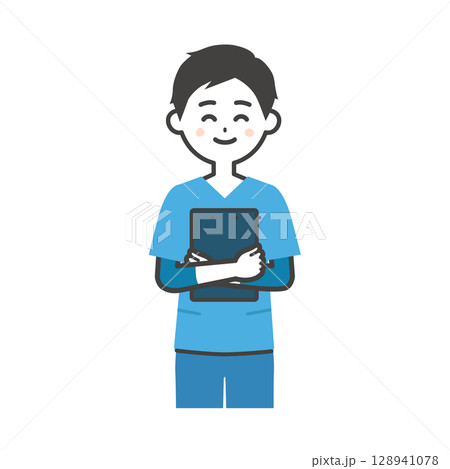 資料を抱えるスクラブ姿の男性イラスト 128941078