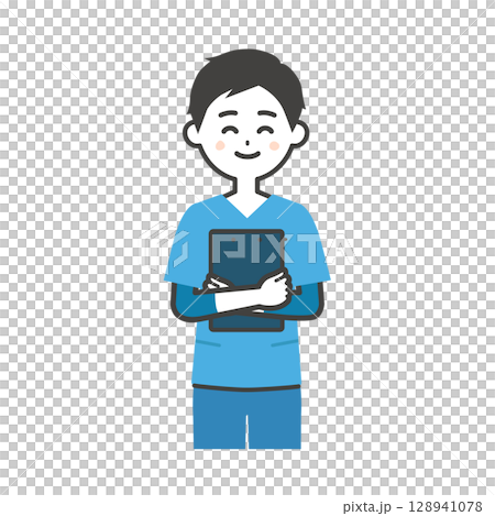 資料を抱えるスクラブ姿の男性イラスト 128941078