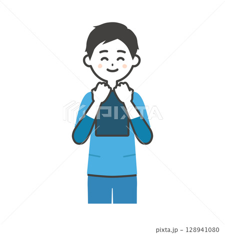 資料を抱えるスクラブ姿の男性イラスト 資料を抱えるスクラブ姿の男性イラスト 128941080