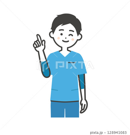 ウインクして指を立てるスクラブ姿の男性イラスト 128941083