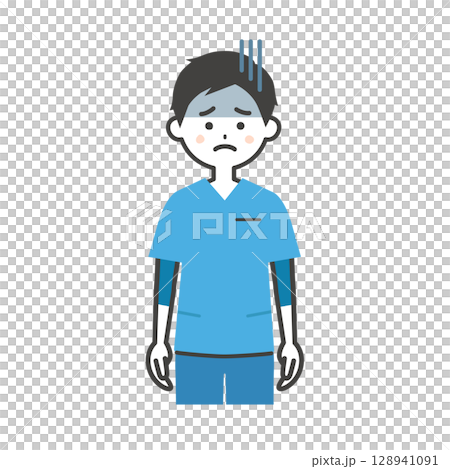 一名身穿灌木叢、表情陰鬱的男子的插圖 128941091