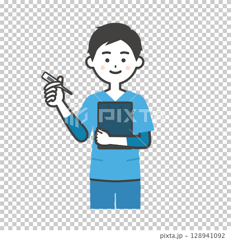一名身穿灌木叢的男子手持溫度計的插圖 一名身穿灌木叢的男子手持溫度計的插圖 128941092