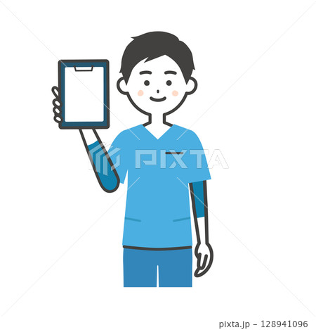 バインダーを持つスクラブ姿の男性イラスト 128941096