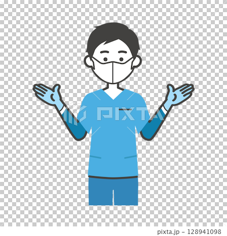 一名男子穿著手術服和橡膠手套的插圖 128941098