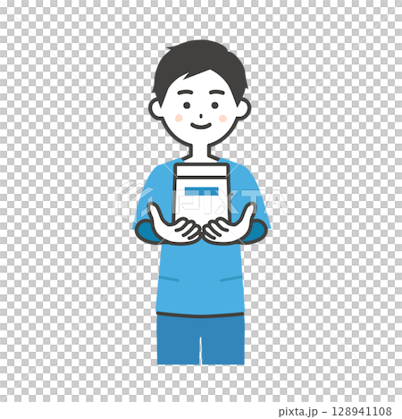 薬袋を差し出すスクラブ姿の男性イラスト 128941108