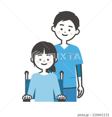 スクラブ姿の男性イラスト スクラブ姿の男性イラスト 128941115