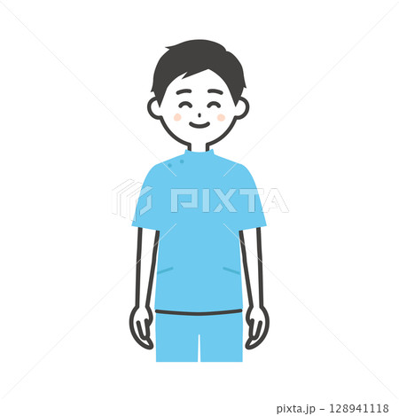 ケーシー姿の笑顔の男性イラスト 128941118