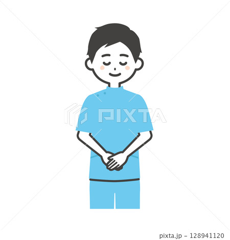 お辞儀するケーシー姿の男性イラスト 128941120