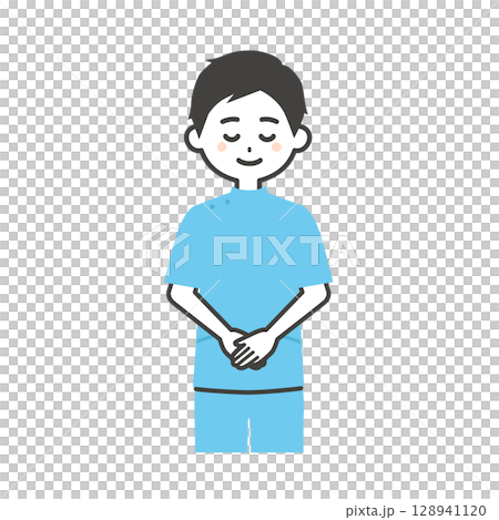 お辞儀するケーシー姿の男性イラスト 128941120