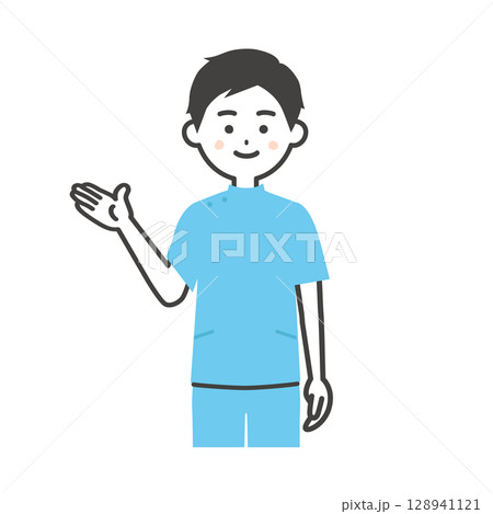 手で指すケーシー姿の男性イラスト 128941121