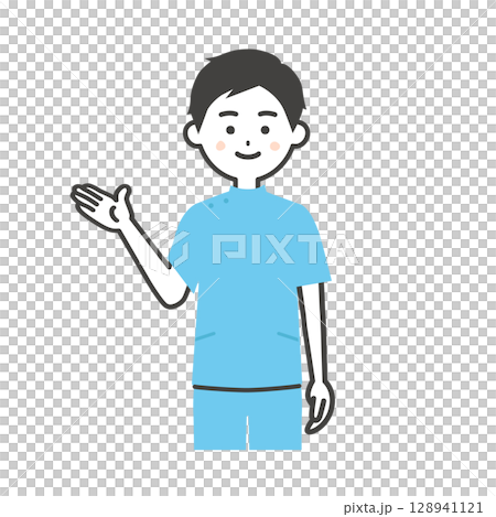 手で指すケーシー姿の男性イラスト 128941121