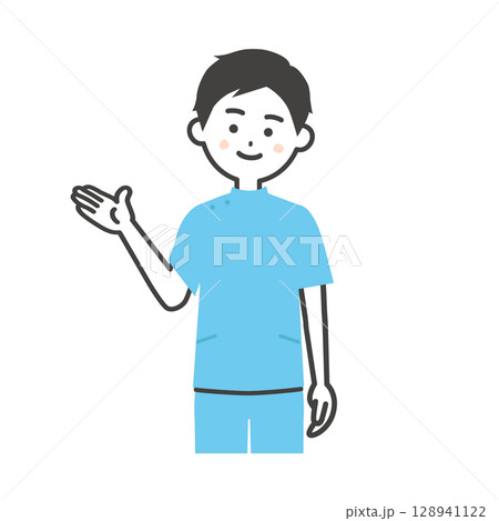 手で指すケーシー姿の男性イラスト 128941122