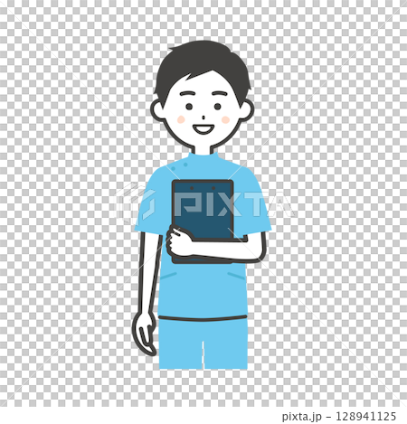 資料を抱えるケーシー姿の男性イラスト 128941125