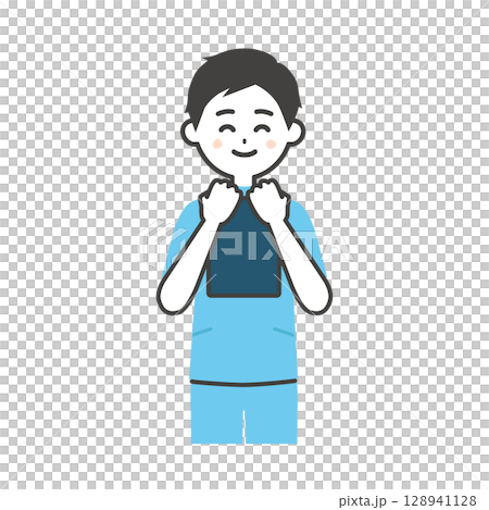 資料を抱えるケーシー姿の男性イラスト 128941128