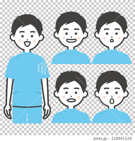 ケーシー姿の男性あいうえおの口の形イラスト 128941129