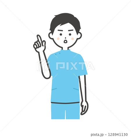 真剣な顔で指を立てるケーシー姿の男性イラスト 真剣な顔で指を立てるケーシー姿の男性イラスト 128941130
