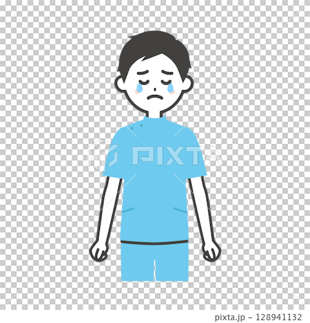 涙を流すケーシー姿の男性イラスト 128941132