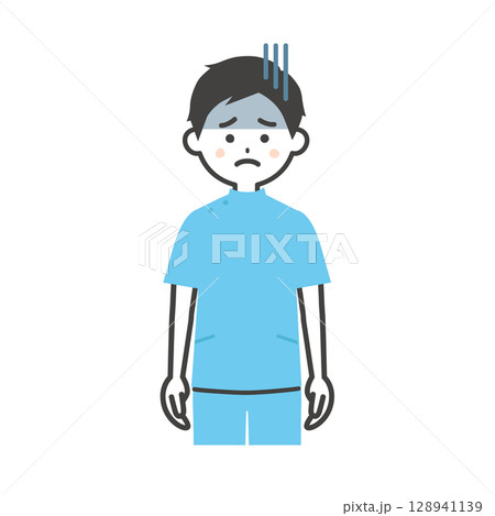 暗い表情のケーシー姿の男性イラスト 128941139