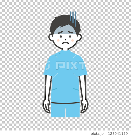 暗い表情のケーシー姿の男性イラスト 128941139