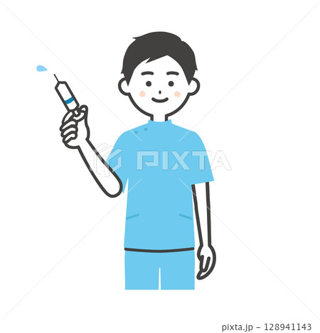 注射器を持つケーシー姿の男性イラスト 128941143