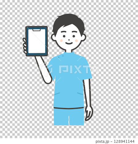 Illustration of a man in a suit holding a binder 128941144