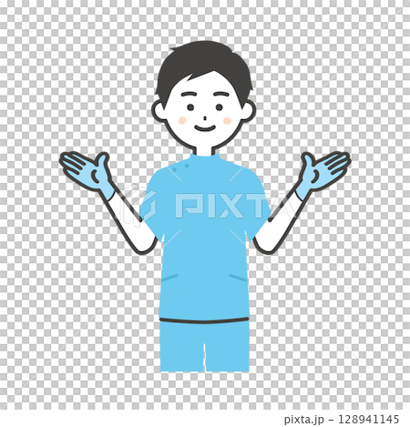 Illustration of a man wearing rubber gloves 128941145