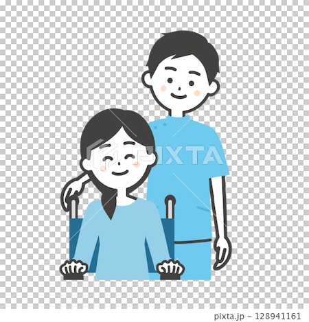 Illustration of a man in a wheelchair and a woman in a wheelchair 128941161
